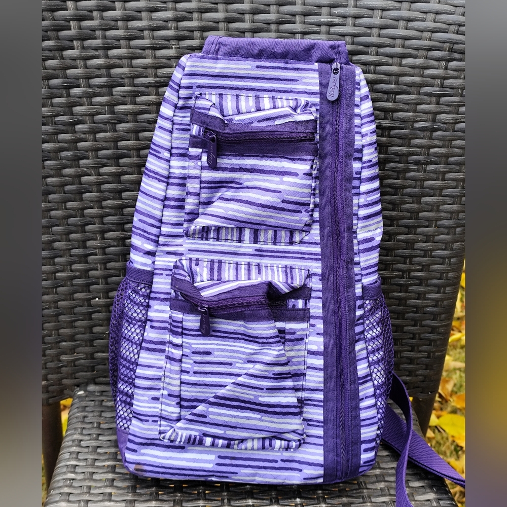 Thirty-One Sling Back Bag One Shoulder Crossbody Purple Striped Backpack